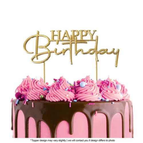 Happy Birthday Metal Cake Topper #3 - Gold